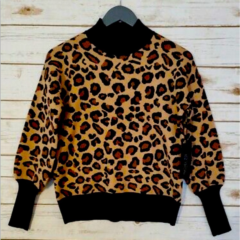 Rachel Zoe Leopard Print Mock Neck Sweater Small